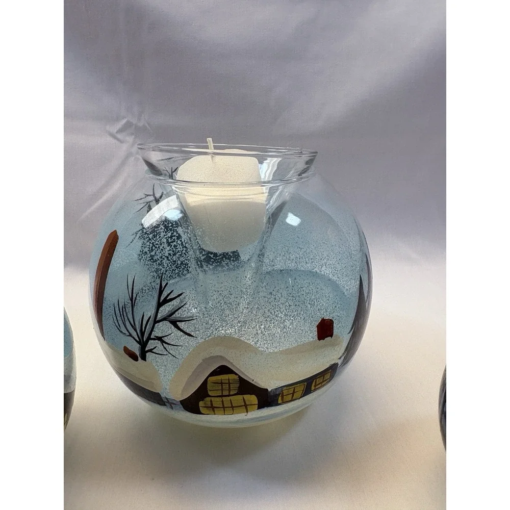 HomeTrends Set of 3 Glass Snow House Ice Holiday Votive Holders Winter with box
